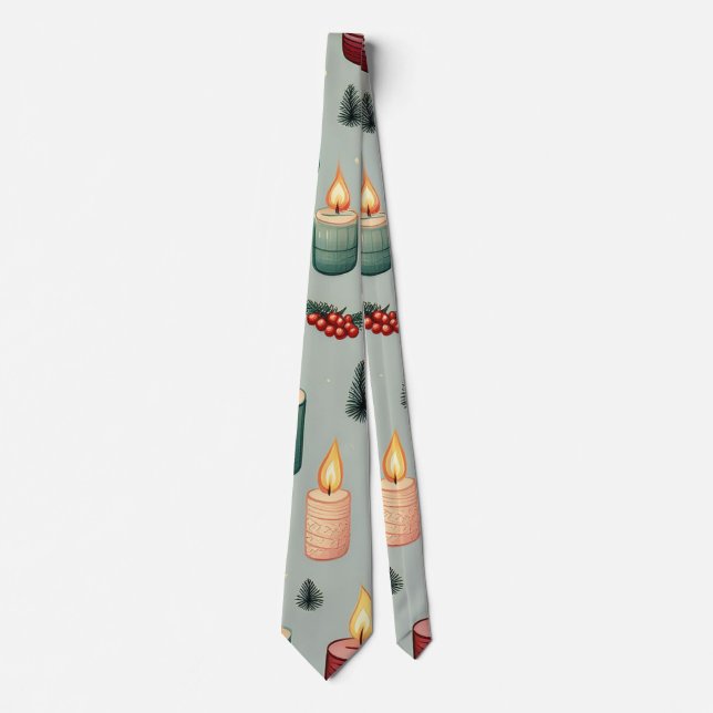 Christmas Candles Berries and Trees Neck Tie (Front)
