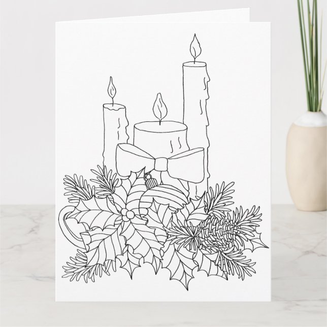 Christmas Candles Color-it-Yourself Card (Front)