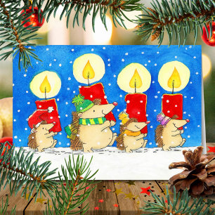 Christmas Candles Hedgheogs Greeting  Card