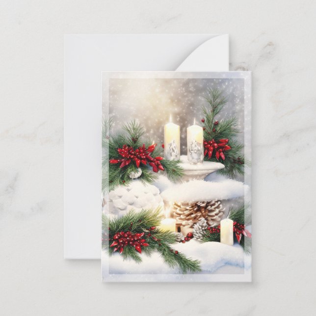 Christmas candles in snow budget mini note card (Front)