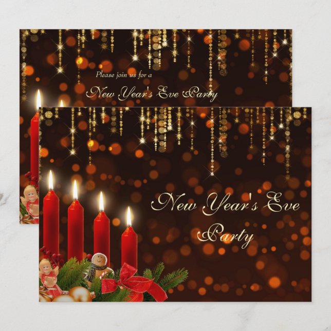 Christmas Candles & Lights New Year's Eve Invitation (Front/Back)