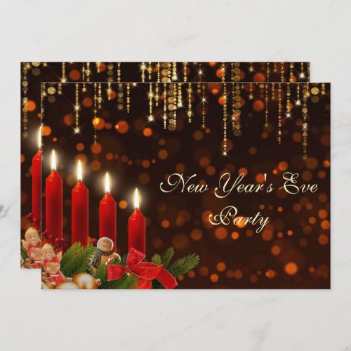 Christmas Candles  Lights New Years Eve Invitation