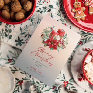 Christmas Candles & Poinsettia Bouquet Invitation