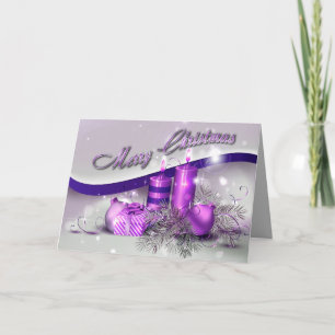 Christmas Candles Purple Sparkle Holiday Card