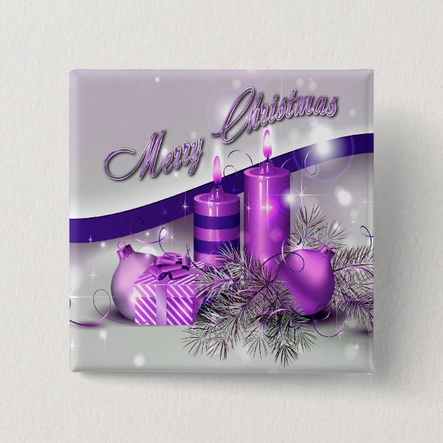 Christmas Candles Purple Sparkle Pinback Button (Front)