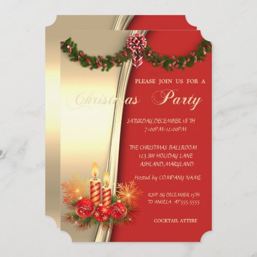 Christmas CandlesRed Gold Corporated Party Invitation