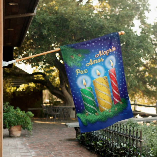 Christmas Candles Spanish Reversible House Flag (In SItu)