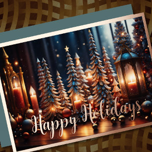 Christmas Candles Village Gray Tablescape Foil Holiday Card