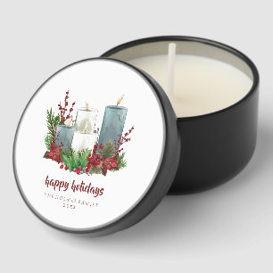 Christmas Candles with Flowers and Berries
