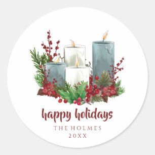Christmas Candles with Flowers and Berries Classic Round Sticker