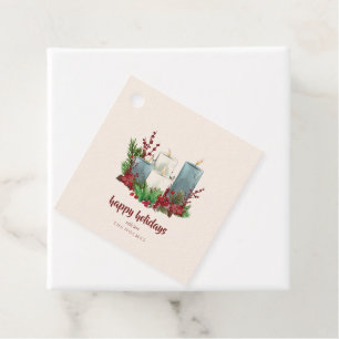 Christmas Candles with Flowers and Berries Favor Tags