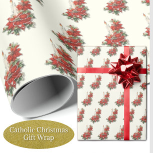 Christmas Candles with Rosary and Poinsettias Wrapping Paper