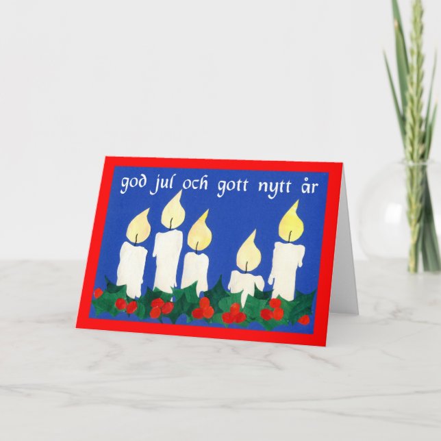 Christmas Candles with Swedish Greeting Holiday Card (Front)