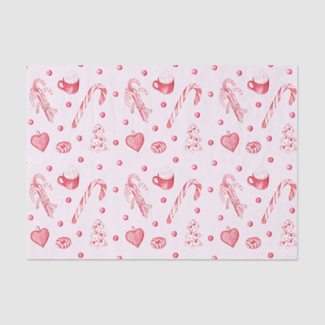 Christmas Candy and Hot Chocolate Pink  Tissue Paper (Front)