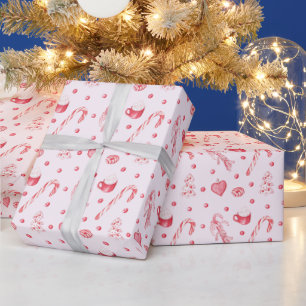 Christmas Candy and Hot Chocolate Pink Wrapping Paper