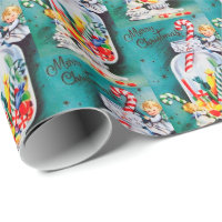 Christmas candy Angels retro vintage party Wrapping Paper