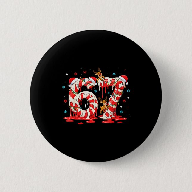 Christmas Candy Cane 67 Meme Six Seven Funny Boys  Button (Front)