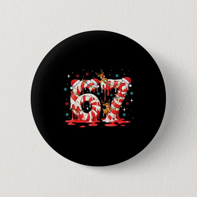 Christmas Candy Cane 67 Meme Six Seven Funny Boys  Button (Front)