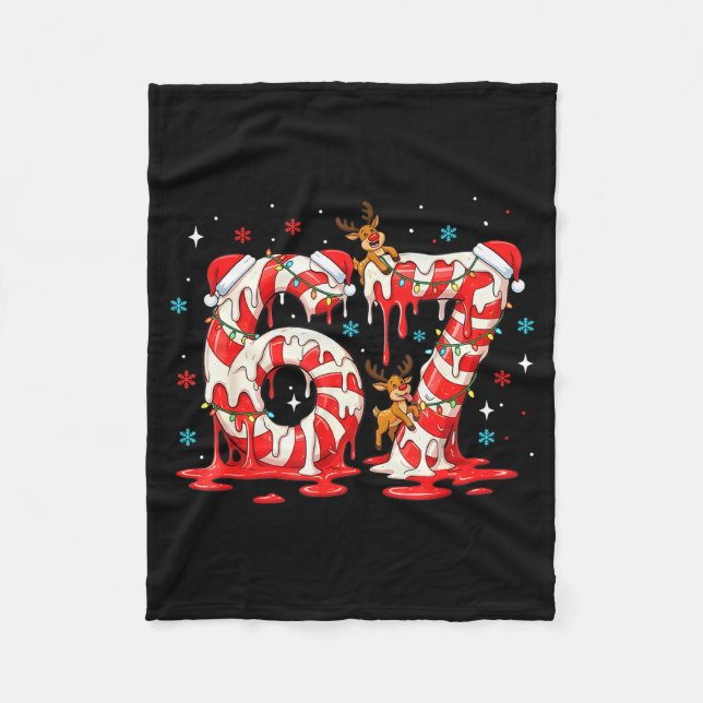 Christmas Candy Cane 67 Meme Six Seven Funny Boys  Fleece Blanket (Front)