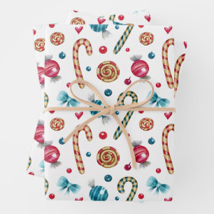 Christmas Candy Cane and Sweets Wrapping Paper Sheets