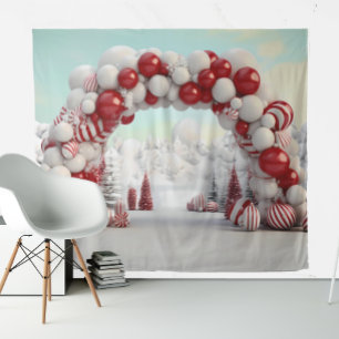Christmas Candy Cane Balloon Arch  Tapestry