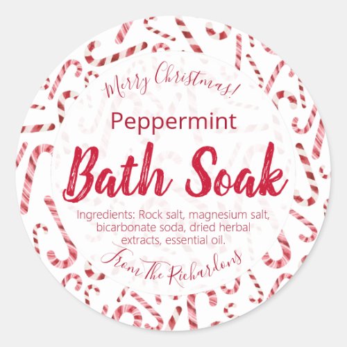 Christmas Candy Cane Bath Bomb Salt Soak Labels