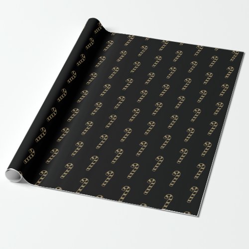 Christmas candy cane black gold pattern elegant wrapping paper