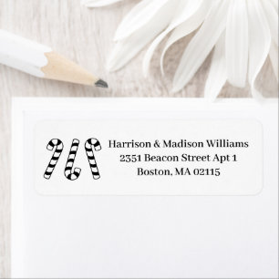 Christmas candy cane black white Return Address Label