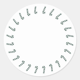 Christmas candy cane border dark green white blank classic round sticker