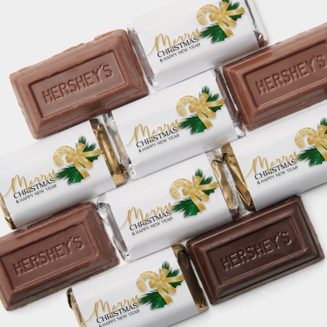 Christmas Candy Cane Bow Gold-Green Candy Hershey's Miniatures (Assorted)