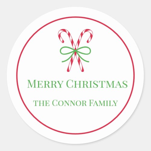 Christmas Candy Cane Classic Round Sticker