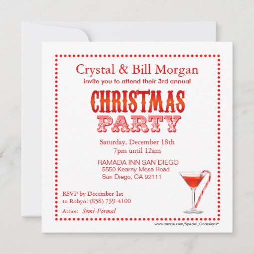 Christmas Candy Cane Cocktail Party Invitation | Zazzle