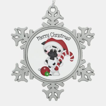 Christmas Candy Cane Cow Pewter Snowflake Ornament by doodlesfunornaments at Zazzle