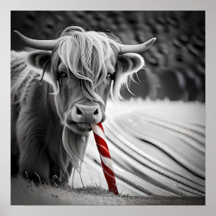Christmas Candy Cane Critters Highland Cow Poster