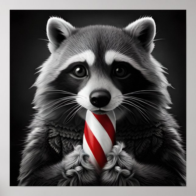 Christmas Candy Cane Critters Raccoon Poster (Front)