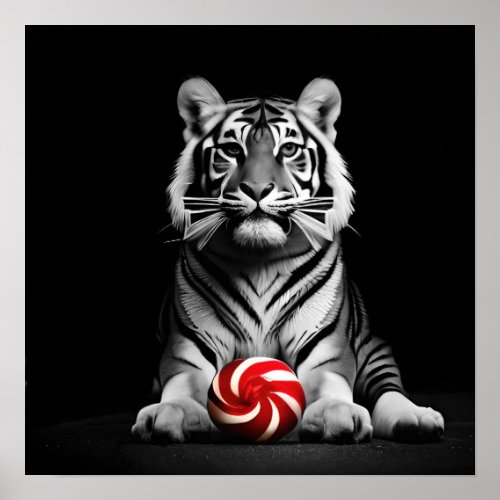 Christmas Candy Cane Critters Tiger Poster