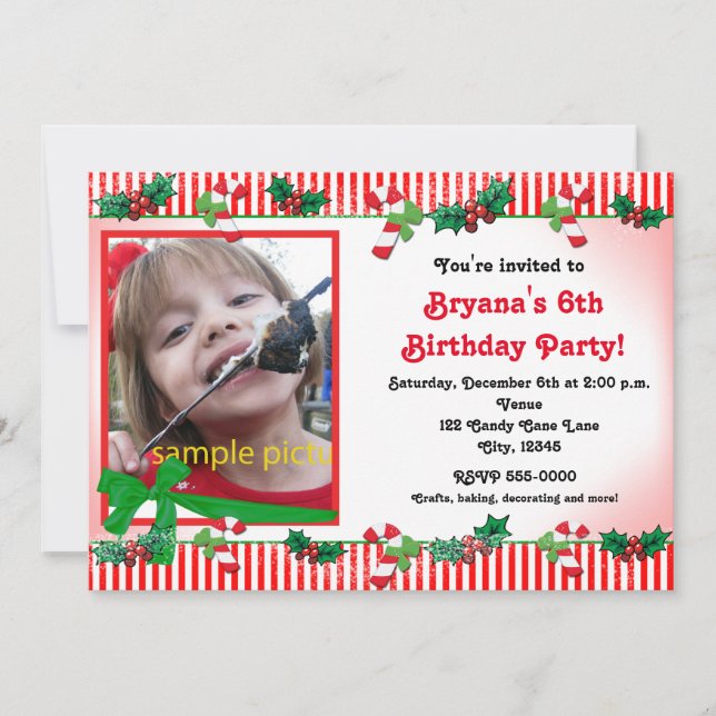 Christmas Candy Cane Custom Photo Party Invitation (Front)