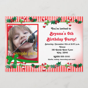 Christmas Candy Cane Custom Photo Party Invitation