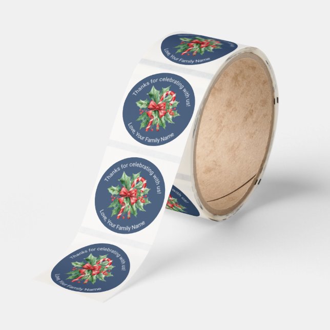 Christmas Candy Cane Custom Text Stickers Roll (Roll)