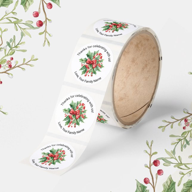 Christmas Candy Cane Custom Text Stickers Roll (Creator Uploaded)