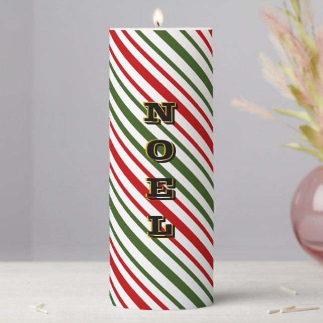 Christmas Candy Cane Diagonal Stripes Noel  Pillar Candle (In Situ)