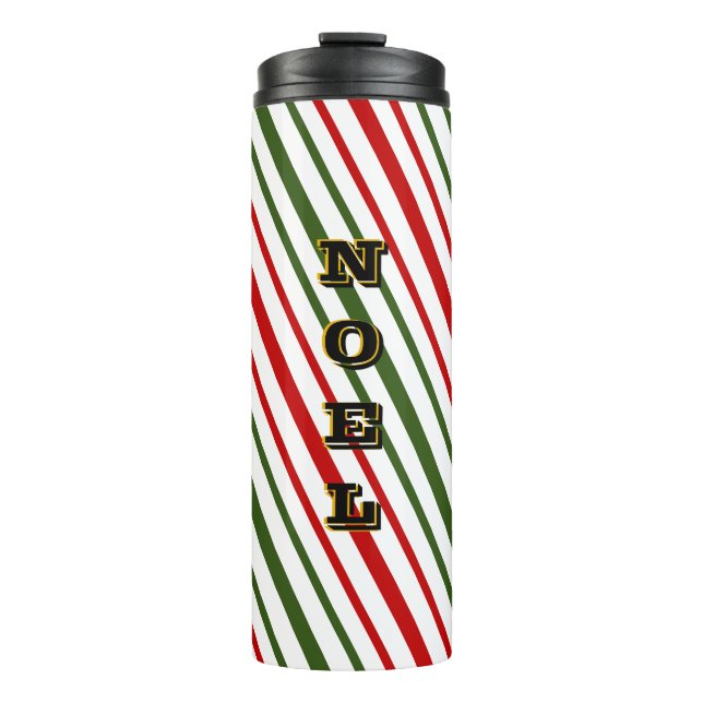 Christmas Candy Cane Diagonal Stripes Noel  Pillar Thermal Tumbler (Front)