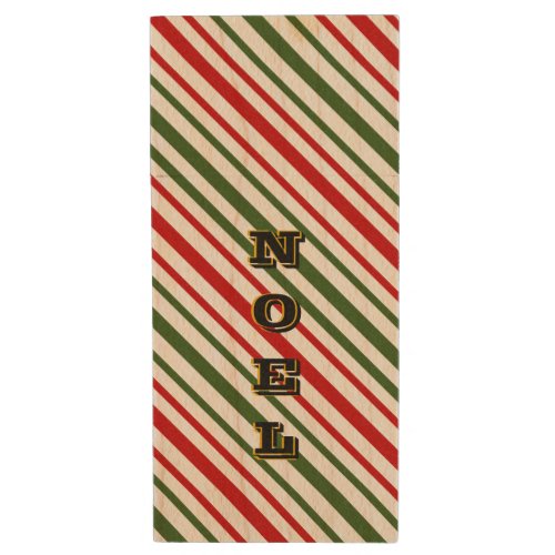 Christmas Candy Cane Diagonal Stripes Noel  Wood Flash Drive