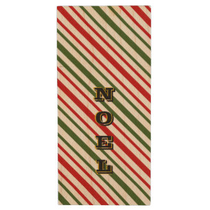 Christmas Candy Cane Diagonal Stripes Noel  Wood Flash Drive