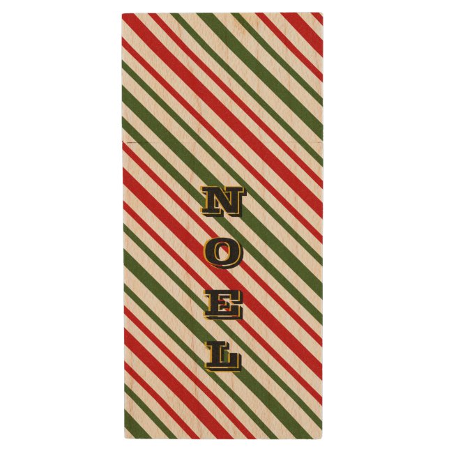 Christmas Candy Cane Diagonal Stripes Noel  Wood Flash Drive (Front Vertical)