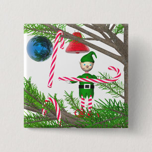 Christmas Candy Cane Elf Button