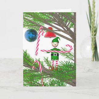 Christmas Candy Cane Elf Holiday Card