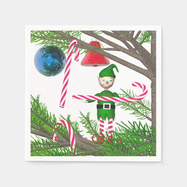 Christmas Candy Cane Elf Paper Napkins (Front)