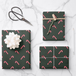 Christmas candy cane fir green red cute elegant wrapping paper sheets