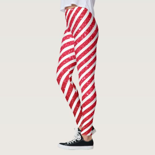 Christmas Candy Cane Glitter Stripped Peppermint Leggings